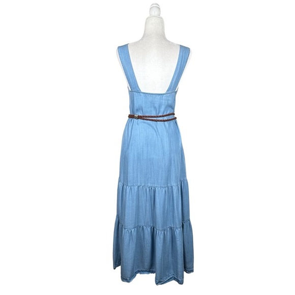 SAKS FIFTH AVENUE Sleeveless Tiered Square Neck Chambray Maxi Dress - Picture 4 of 11
